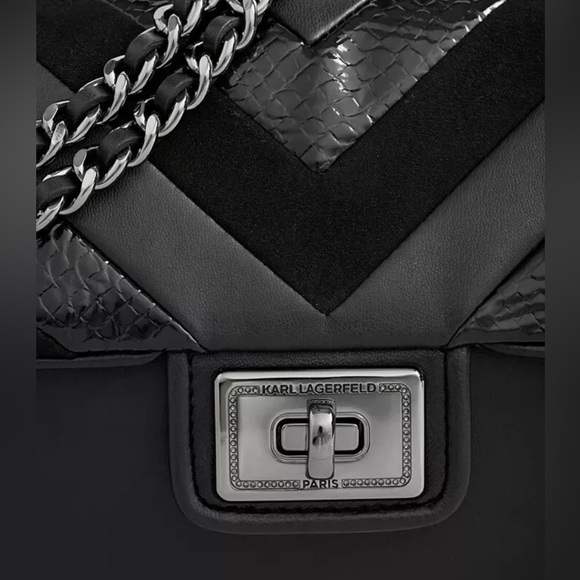 Karl Lagerfeld (Agyness) black leather/suede shoulder bag. - Picture 3 of 7